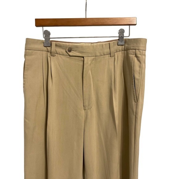 Tommy Bahama Silk Blend Khaki Pants 34 x 32 Pleated Pre-owned - Picture 2 of 8